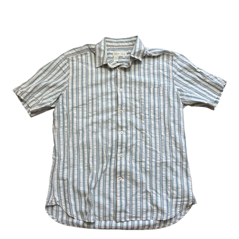 Territory Ahead Shirt Mens Medium M Seersucker Striped Short Sleeve Cotton Teal